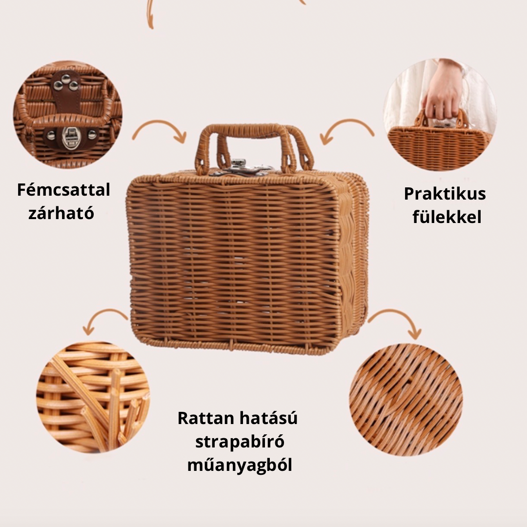 DELUXE rattan hatású kis bőrönd